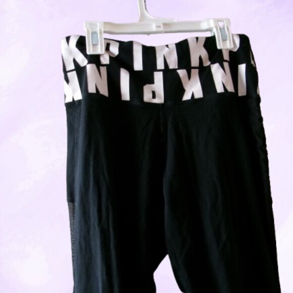 PINK Victoria's Secret pink all over band leggings in black white size medium - Picture 2 of 5